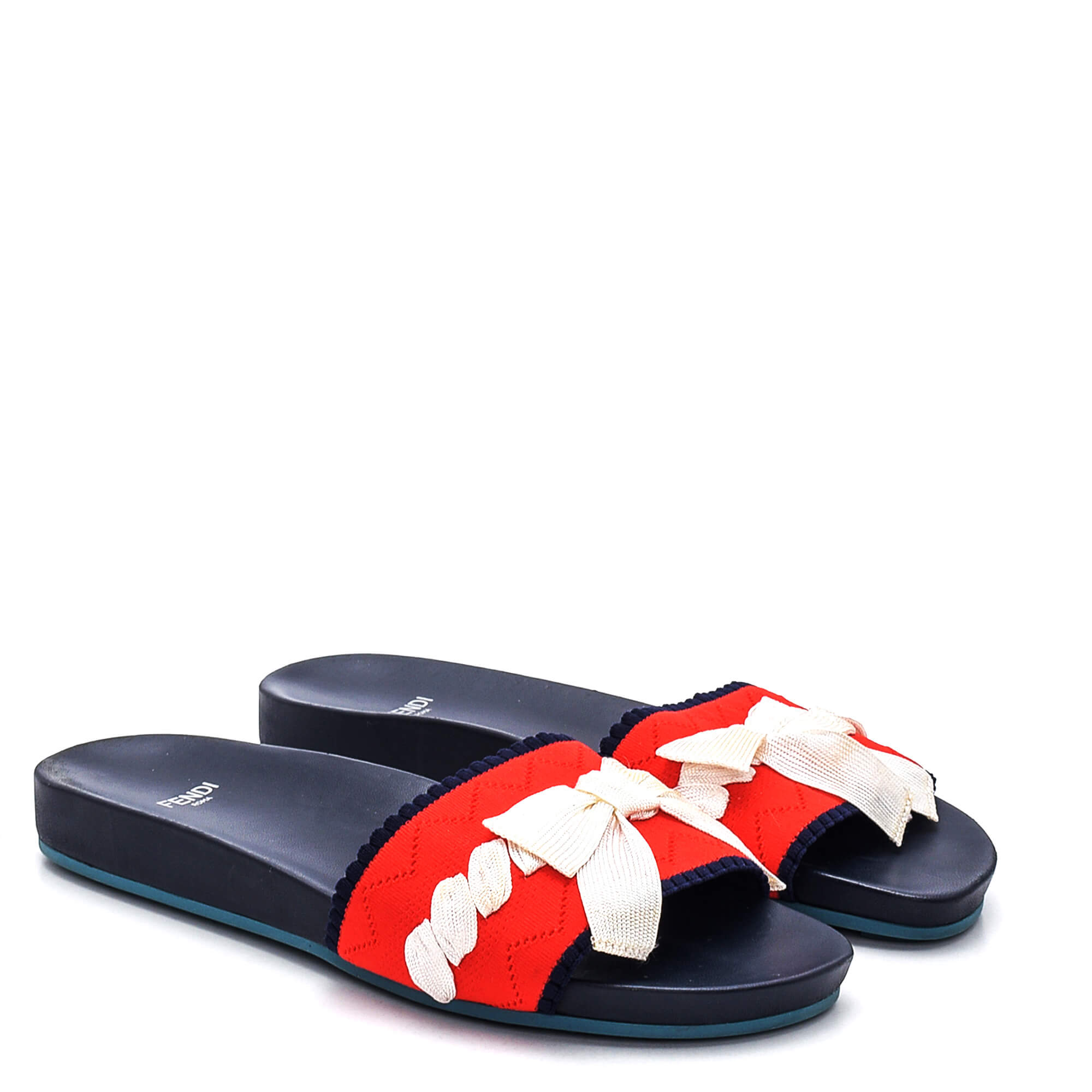 Fendi - Navy / Red Knit Ribbon Slippers